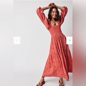 Free People Pink and Orange Smocked Top